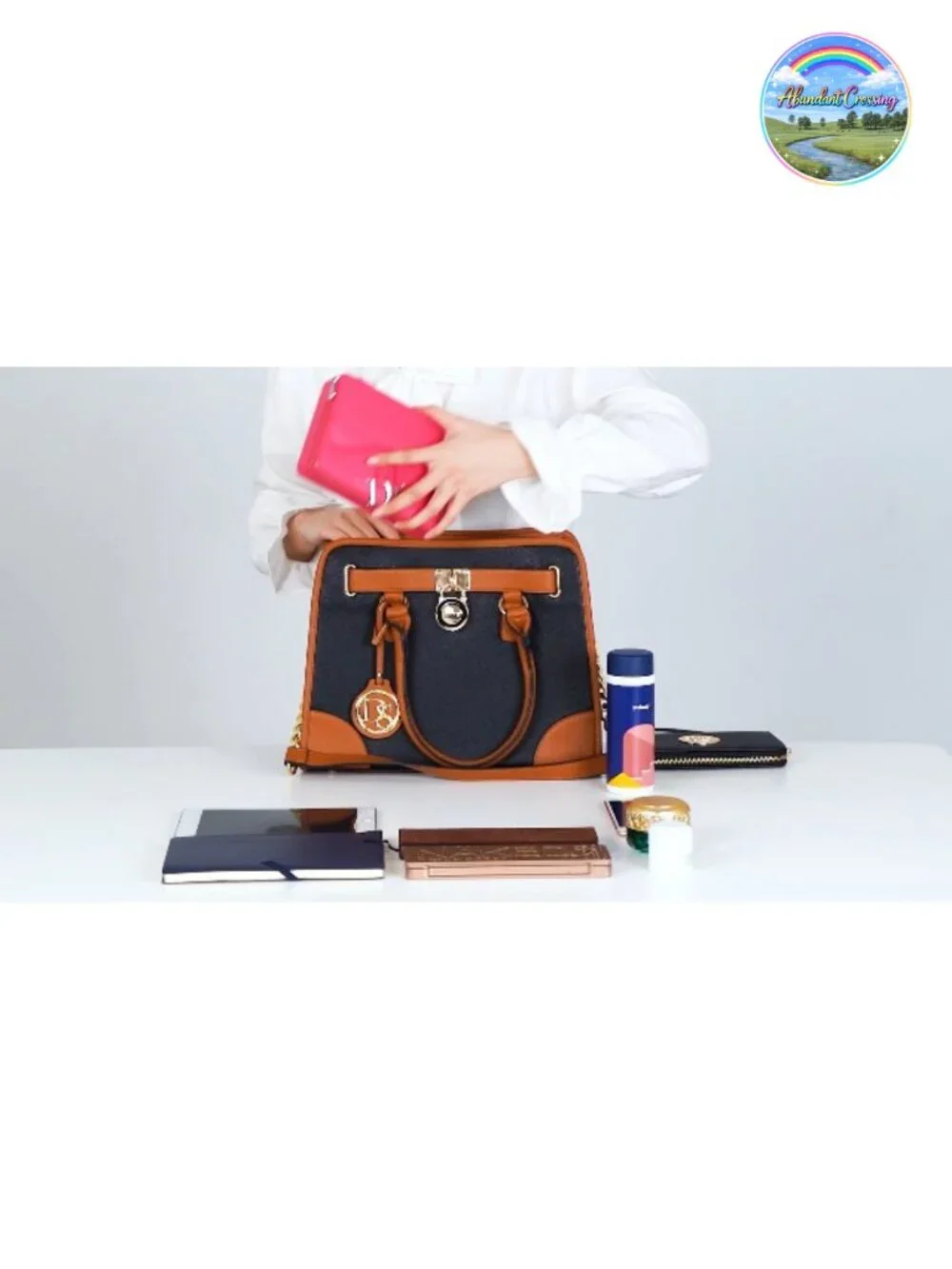 Vegan Leather Satchel Handbag Set with Wallet, Top Handle & Chain Strap, Work